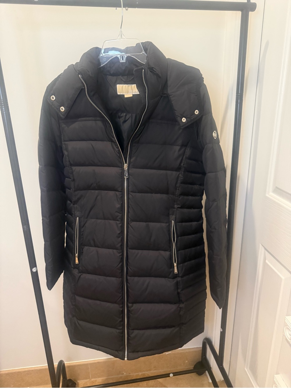 Michael Kors Black Quilted Long Hooded Puffer Coat